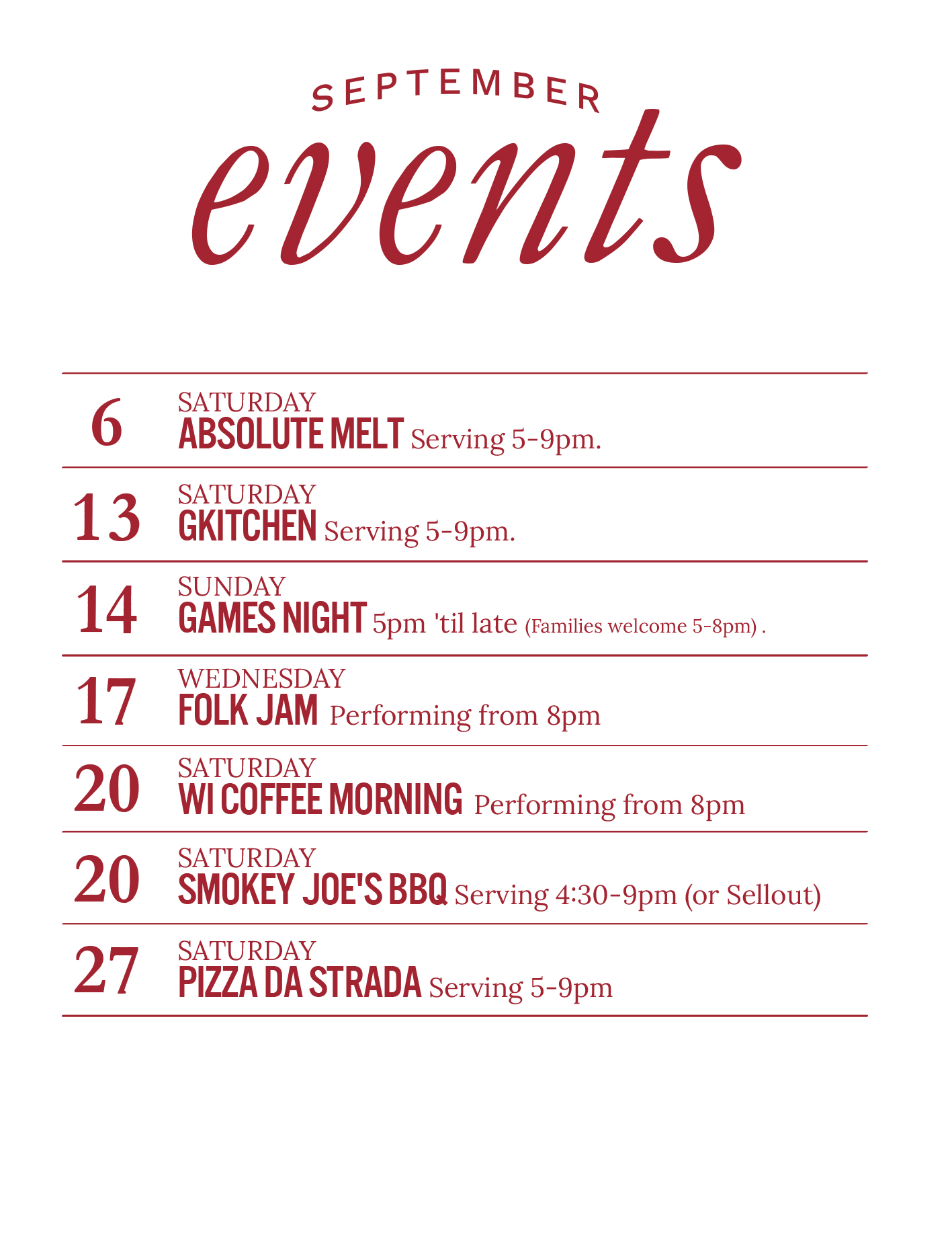 Events at The Falcon Inn